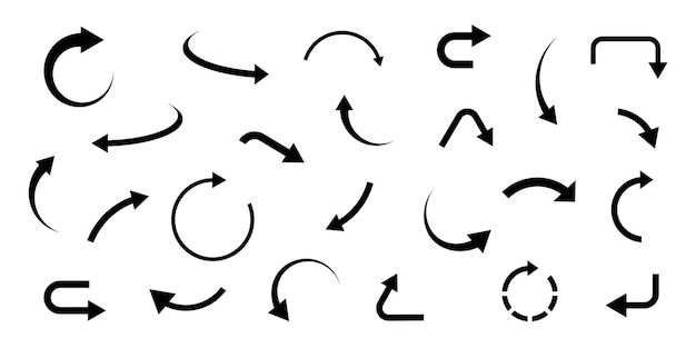 Arrow sign Curved arrows Black arrows set Flat style icons