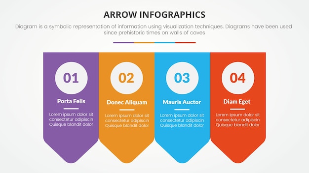 Arrow style infographic slide presentation template with modern flat style color with 4 arrow horizontal direction