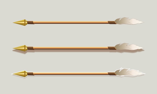 arrow with a golden arrowhead and plumage, set, design element.