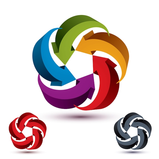 Arrows abstract conceptual symbol template, vector 3d pictogram set.