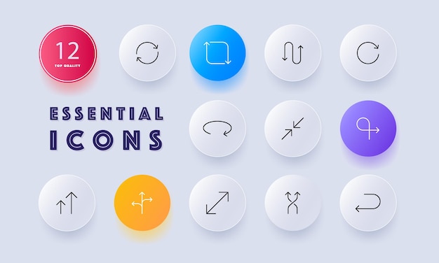 Arrows for website buttons set icon Next page scroll leaf through follow the link right swipe left cursor sign Technology concept Neomorphism style Vector line icon