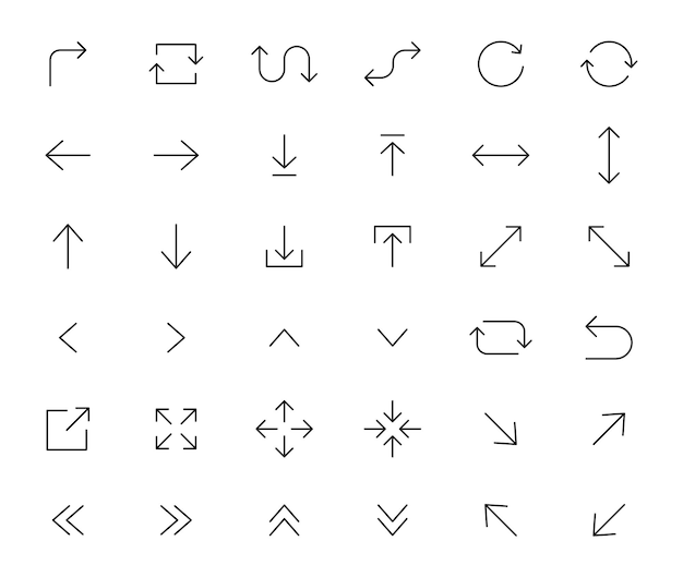 Arrows icons set Line arrows Vector arrows of various shapes and directions
