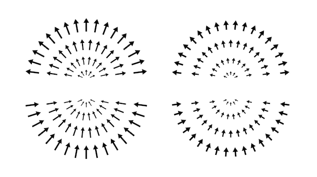 arrows pointing inside and outside. hemispheres, epicenter, target, radar concept. inward outward