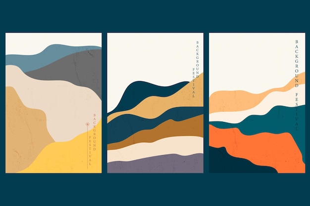 Art landscape background with Japanese wave pattern