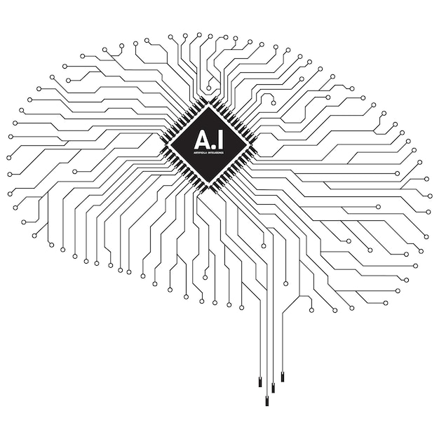 artificial intelligence ai circuit brain head data chip cpu chipset microcircuit big data neuron