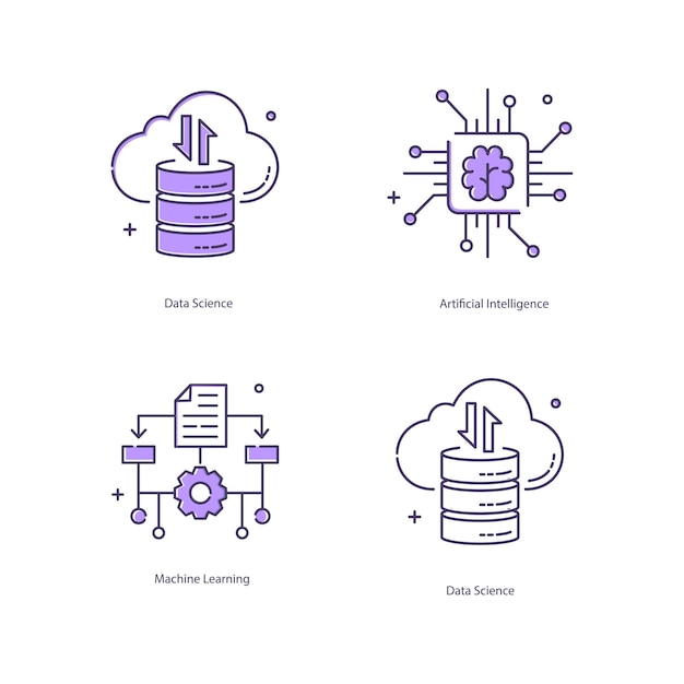 Artificial Intelligence AI Machine Learning ML Data Science Vector Illustrtaion Icon Designs