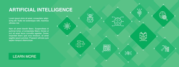 artificial intelligence  banner 10 icons algorithm deep learning neural network simple icons
