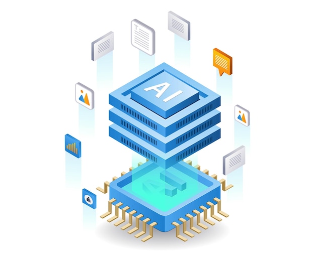 artificial intelligence can create many digital products flat isometric 3d illustration