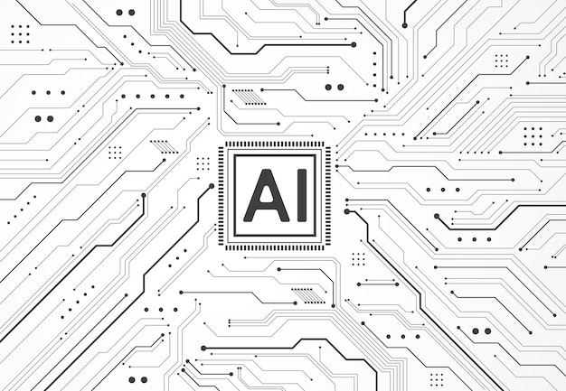 Artificial intelligence chipset on circuit board in futuristic concept technology artwork for web banner card cover Vector illustration