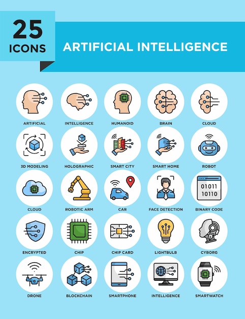 Artificial intelligence collection icon set