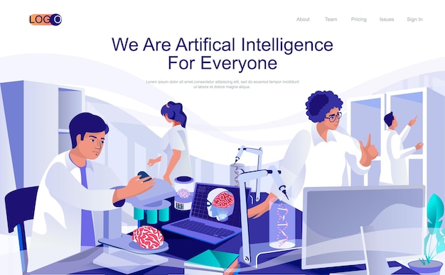 artificial intelligence concept isometric landing page people working with ai brains neural network
