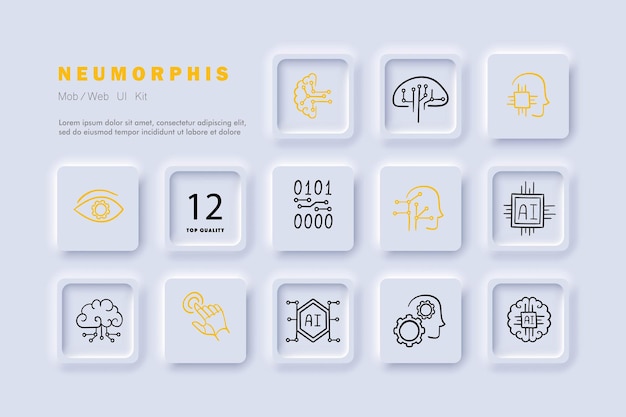 Artificial Intelligence Development Icon Advancements in AI machine learning deep learning Neomorphism Vector line icon