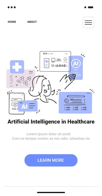 Artificial intelligence healthcare concept with medical icons and a person interacting with tech