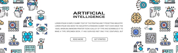 Artificial Intelligence horizontal colorful banner Robotics Chatbot Database Big Data banner