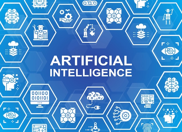 Artificial Intelligence icons banner   Artificial intelligence technology background