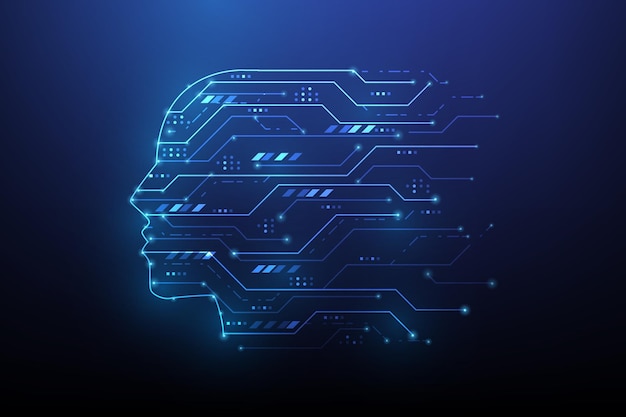 artificial intelligence idea head thinking technology line circuit background creative machine
