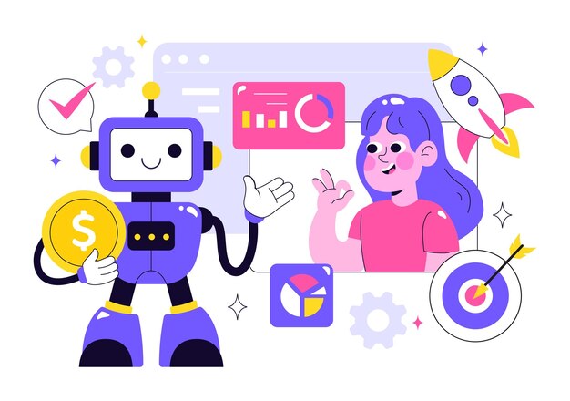 Artificial Intelligence in Business Vector Illustration Featuring Digital Brain Technology and Engineering Concept with Programmer Data and Systems
