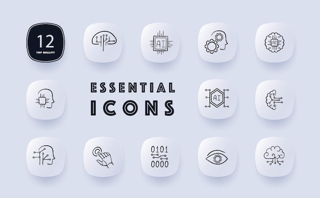 Artificial intelligence Intelligent machines learning problemsolving automation humanlike capabilities Data analysis concept Neomorphism style Vector line icon for Business and Advertising