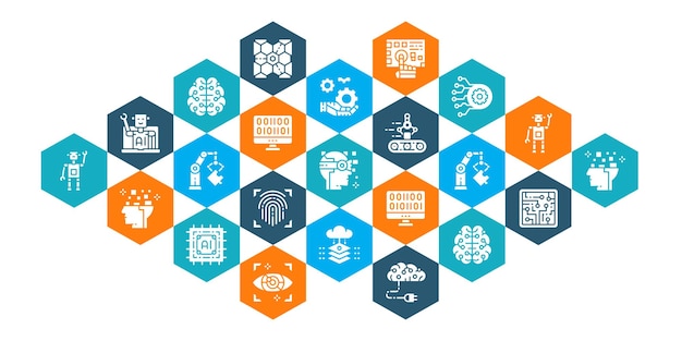 Artificial Intelligence line design web banner Robotics Chatbot Database Big Data illustration c