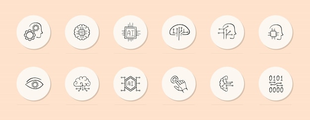 Artificial intelligence line icon Education brain cloud hand Pastel color background Vector line icon for business