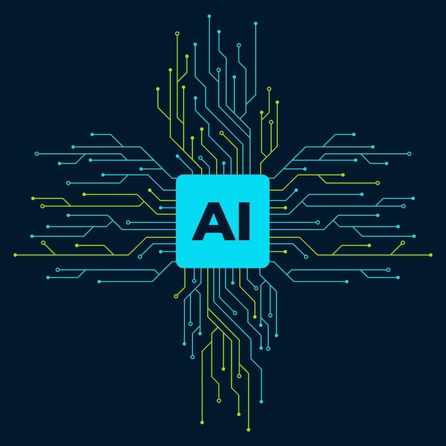 Artificial intelligence technology CPU chipset with printed circuit board Machine learning Futuristic concept Vector illustration