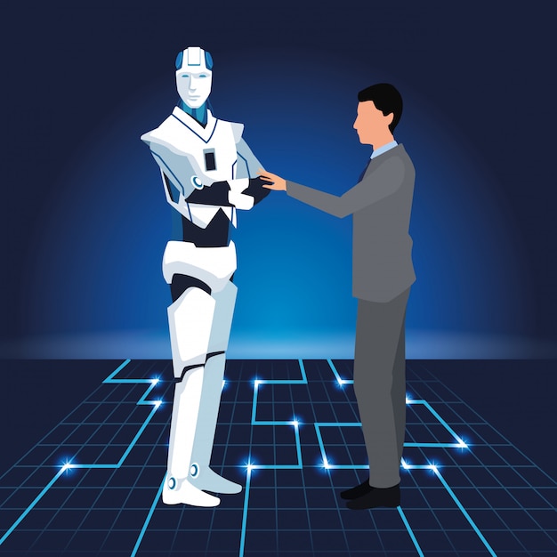 Artificial intelligence technology man and cyborg