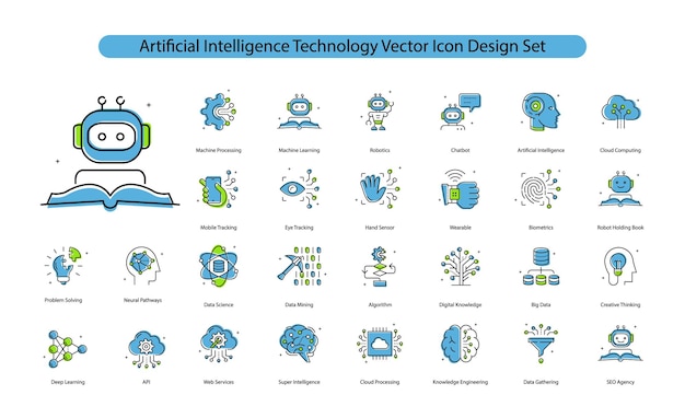 artificial intelligence technology vector icon design set