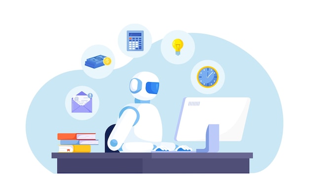 Artificial intelligence to help productivity Business automation AI robot help multitask Innovation technology for work efficiency Automation or robotic assistance
