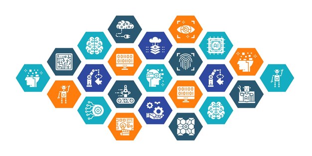 Artificial Intelligence web design banner and presentation Robotics Chatbot Database banner