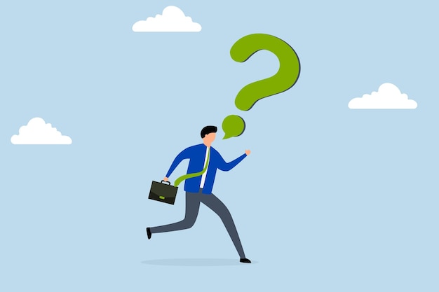 asking business question to find answer businessman speak out loud with speech bubble question mark symbol