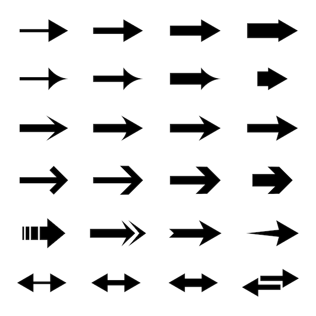 Assorted Black Arrows Set Different Black Icons Symbols Signs On White Background