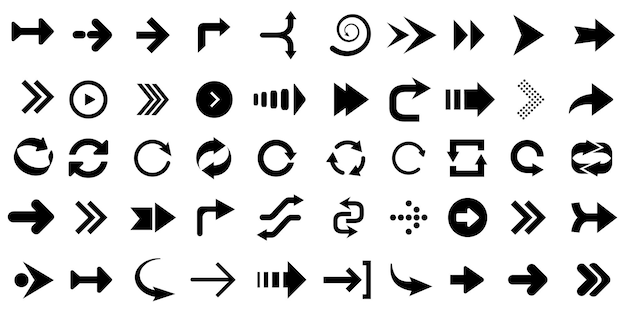 Assortment of various arrow icons in different styles and directions Collection for navigation