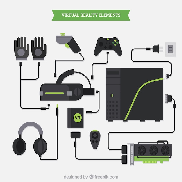 Assortment of virtual reality elements in flat design