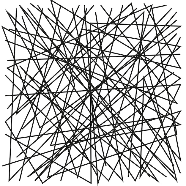 Asymmetrical texture with random chaotic lines, abstract geometric pattern. Black and white vector i