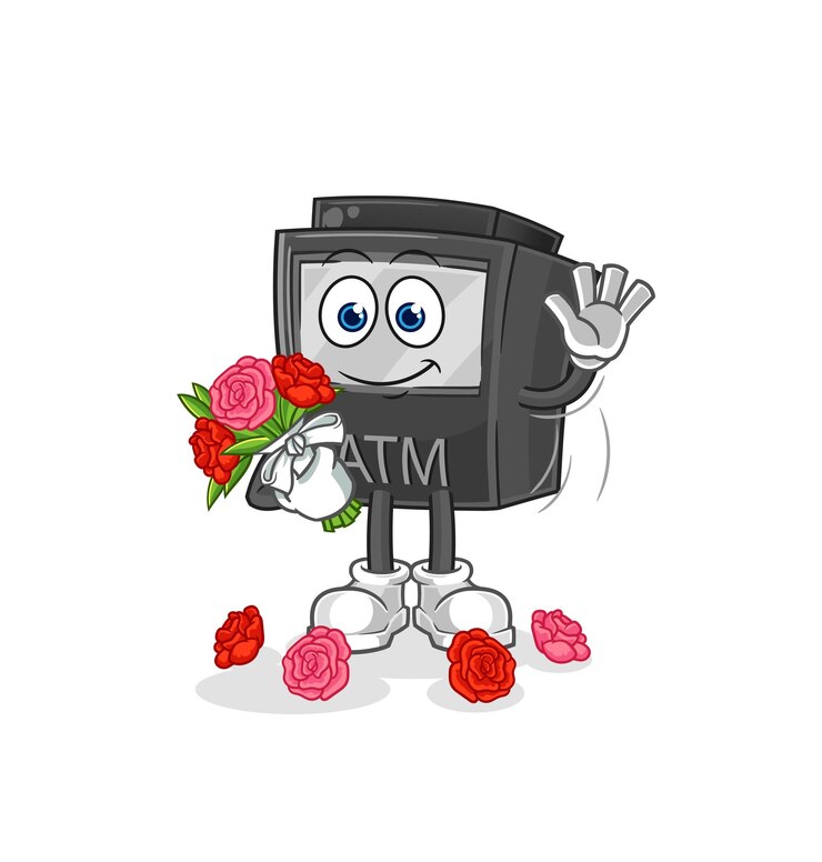 Vector atm machine with bouquet mascot cartoon vector