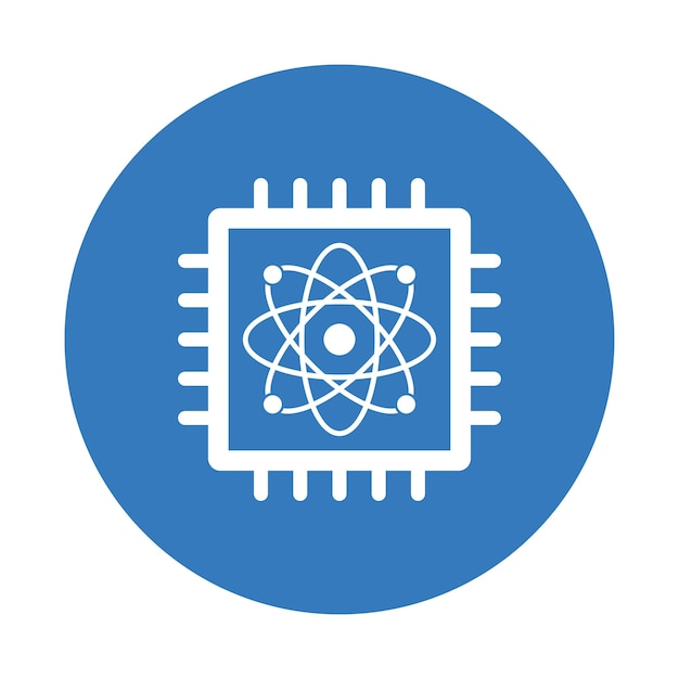 Atomic physics quantum icon Blue color design