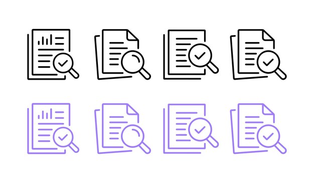 audit document line icon set report symbol inspecting sign vector