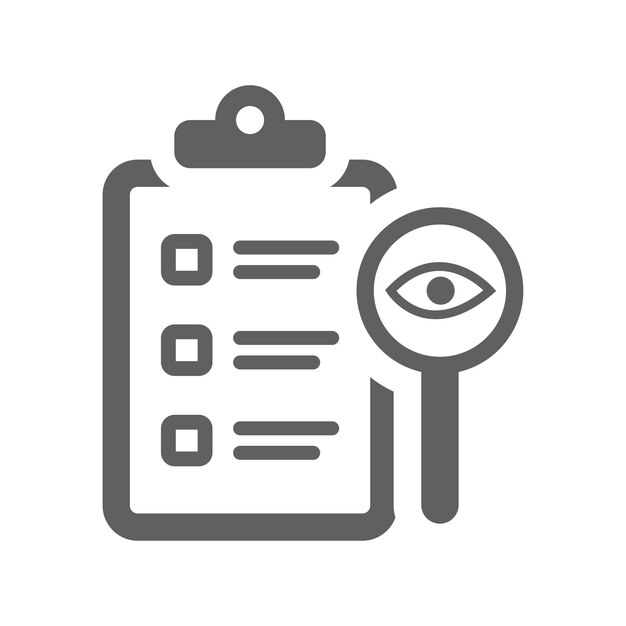 Audit eye search report icon Gray vector graphics