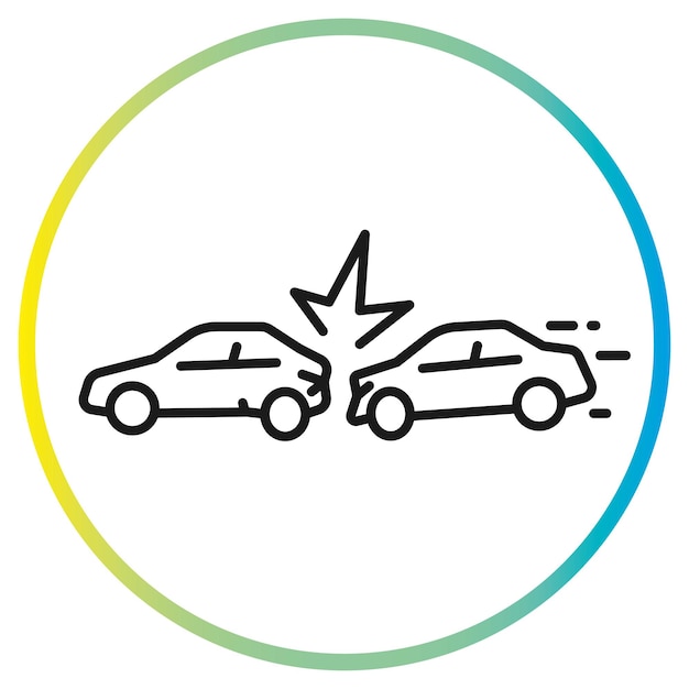 auto crash on road icon broken cars accident thin line symbol on white background
