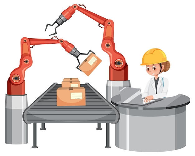 automation industry concept with assembly line robots