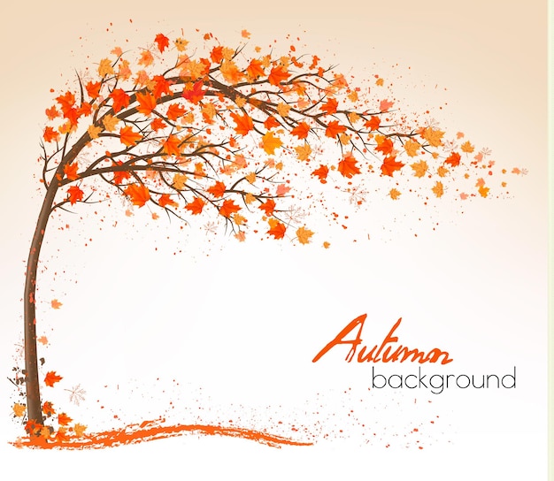 Autumn background with a tree and a colorful leaves. Vector.