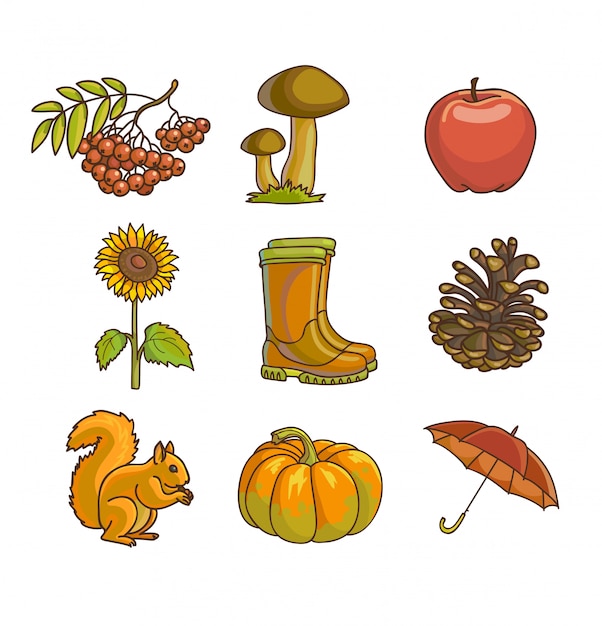 autumn or fall icon and objects set 