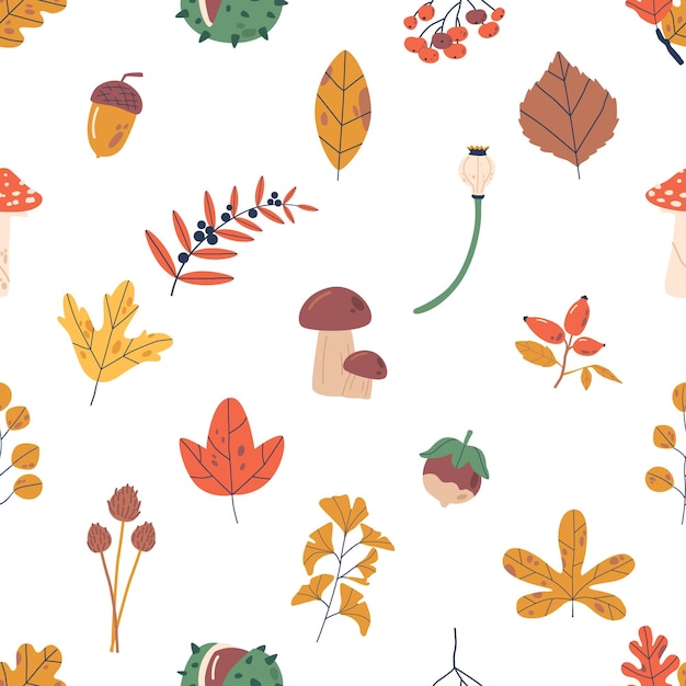 Autumninspired Seamless Pattern Featuring A Charming Arrangement Of Plants And Leaves In Warm Hues Cozy Repeated Design for Wallpaper Textile And Home Decor Cartoon Vector Illustration