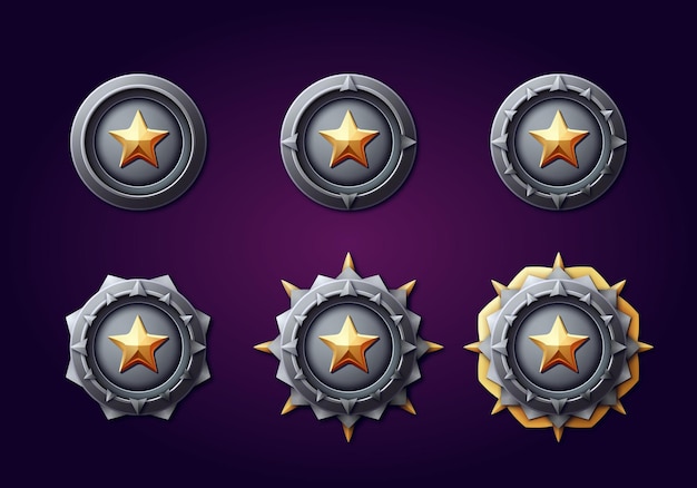 award rank badge for games gold and silver 3d metal effect rank and stars