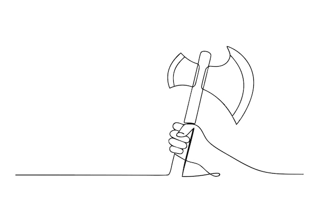 Axe Held in Hand Single Line Art