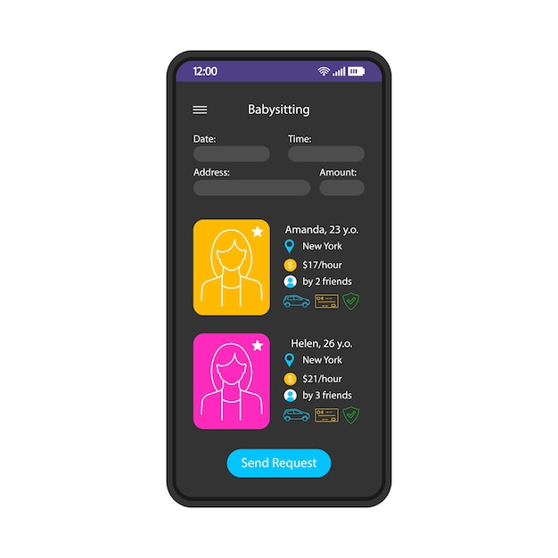 babysitting smartphone interface vector template