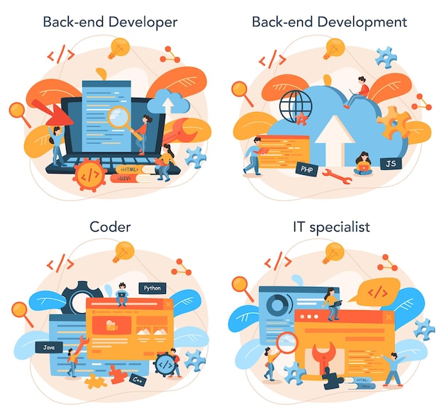 Back end development concept set