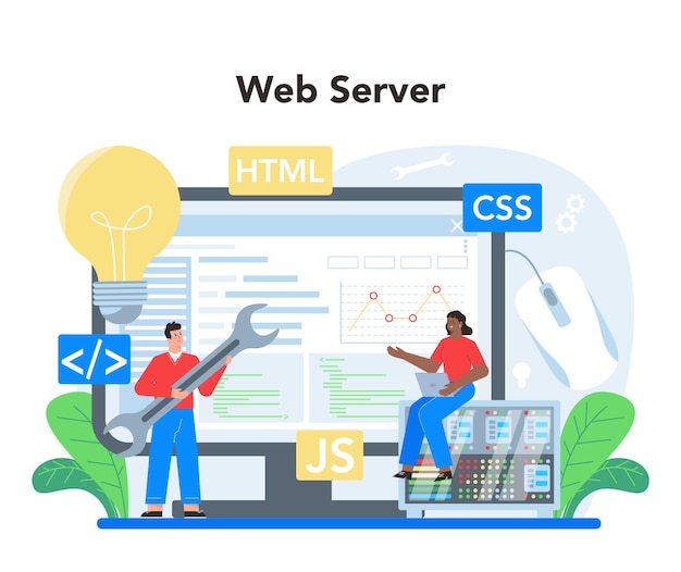 back end development online service or platform software development process website interface design improvement web server flat vector illustration