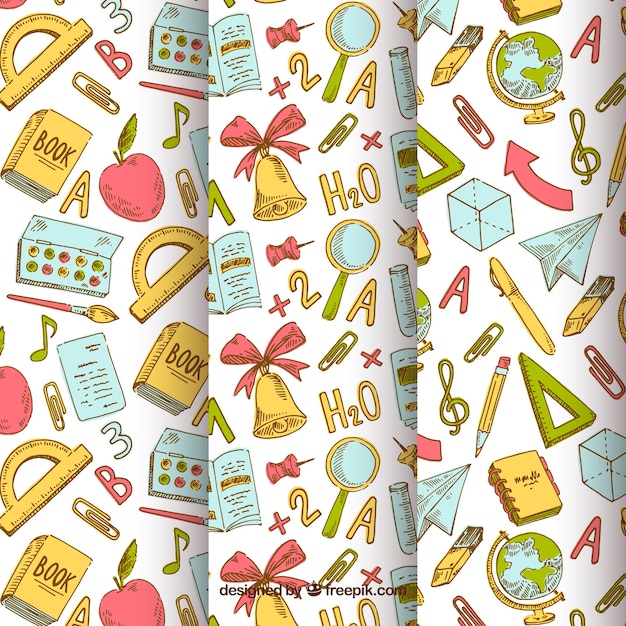 back to school pattern collection with hand drawn elements