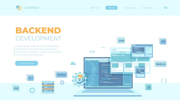 Backend Development Coding Software Engineering Programming languages Program code on laptop scr